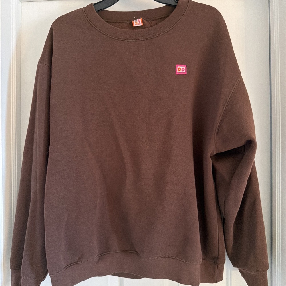 VTG Dunkin Donuts Employee Sweatshirt Brown Embroidered Logo DD Tag Large Y2K